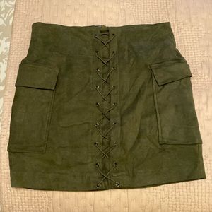 Deep green suede mini skirt